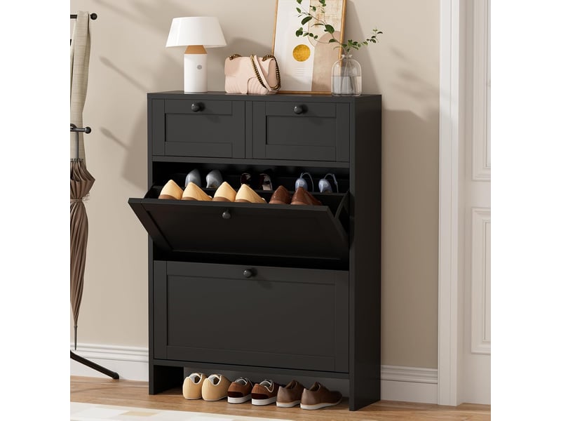  Meuble à chaussures étroit, 2 portes, étagère à chaussures pour entrée, 80 x 24 x 110 cm (longueur x largeur x hauteur) (noir)  - Conforama B