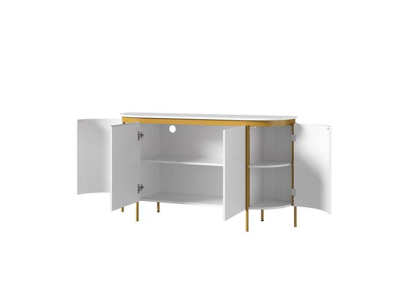 Buffet blanc, 4 portes, rangement, gestion des câbles, design moderne, angles arrondis, façade texturée - mdf et métal - 140x38x80cm - Conforama C