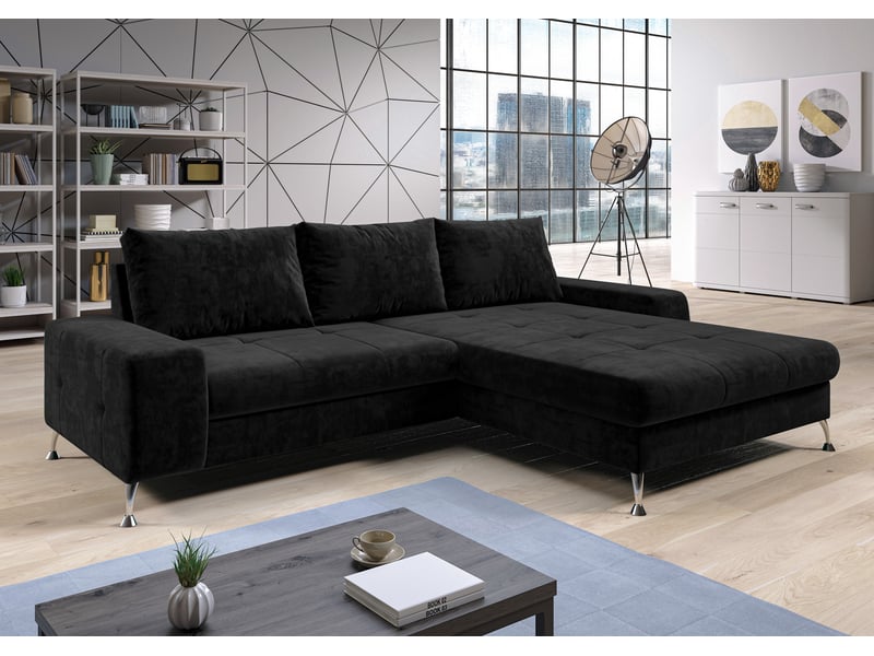  Canapé d’angle artemia noir velours 275 cm convertible avec coffre droite Artemia - Conforama B