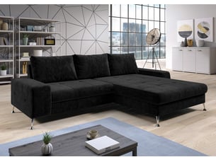 Canapé d'angle droit convertible <strong>AX LIVING </strong> <strong>Artemia</strong> 4 places Velours noir avec coffre de rangement