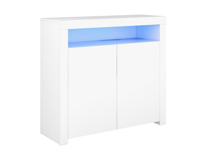  Buffet blanc haut gloss 108x40x92 cm meuble rangement moderne mdf avec éclairage led intégré  - Conforama D