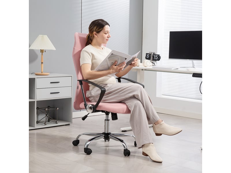  Chaise de bureau ergonomique, pivotante et réglable en hauteur avec fonction bascule, revêtement en maille, 63 x 65 x 109-119 cm, rose  - Conforama C