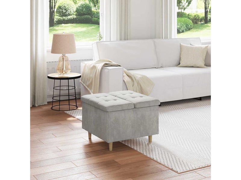  Ottoman, repose pied salon avec rangement gris clair 60x60x45 cm velours  - Conforama B