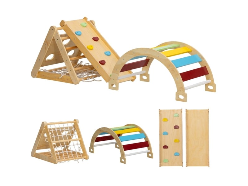  Structure d’escalade intérieure 7-en-1 168x62,5x57 cm – multicolore – toboggan et modules amovibles  - Conforama D