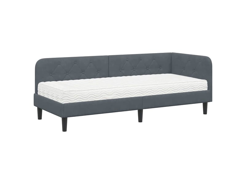 Lit simple- lit adulte - cadre de lit d'angle gris foncé 80 x 200 cm velours - Conforama A