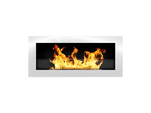 Livorno - cheminée murale bioéthanol 90 x 40 x 12 cm avec brûleur 0,75 l en acier et verre blanc