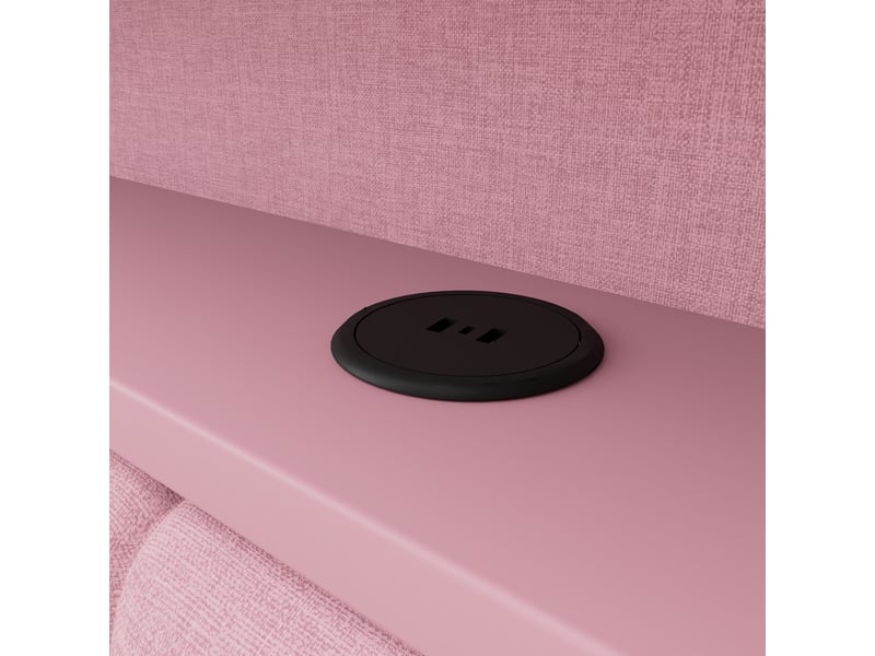  Lit banquette 90 × 200 cm, meuble à chaussures, 2 tiroirs, éclairage led et port usb, dossier rembourré en lin, rose  - Conforama E