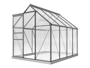 Serre de jardin en polycarbonate 4,8 m²avec fondation, lucarne réglable, porte coulissante 1,9x2,53x1,99m transparent