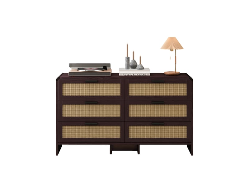  Meuble de rangement 6 tiroirs en cannage naturel marron rougeâtre 130 x 40 x 74 cm  - Conforama A