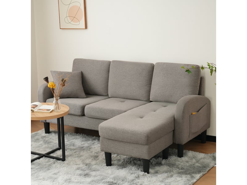 Canapé d'angle, canapé modulable, 166 x 118 x 77 cm, 3 places, en lin, pour intérieur, mobilier pour espace de vie  - Conforama R
