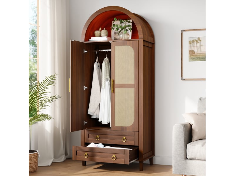  Armoire de rangement 76x50x184 cm avec 2 portes,  éclairage LED, en MDF et panneau de particules, coloris marron, design simple  - Conforama D