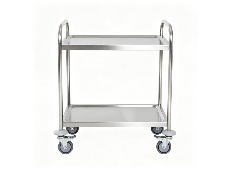  Desserte de cuisine 80 x 45 x 82 cm grise en acier inoxydable chromé, 2 plateaux et roulettes freinées  - Conforama A