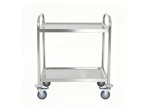 Desserte de cuisine 80 x 45 x 82 cm grise en acier inoxydable chromé, 2 plateaux et roulettes freinées