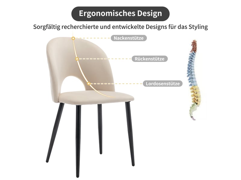  Lot de 6 chaises de salle à manger,47x44x84 cm,avec pieds réglables,velours,beige  - Conforama D
