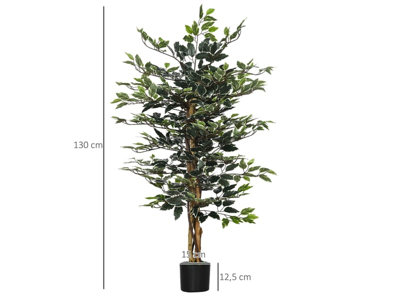  Ficus artificiel 130 cm, plante artificielle avec 702 feuilles, décoration en pot ø15 x 130 cm, vert  - Conforama E
