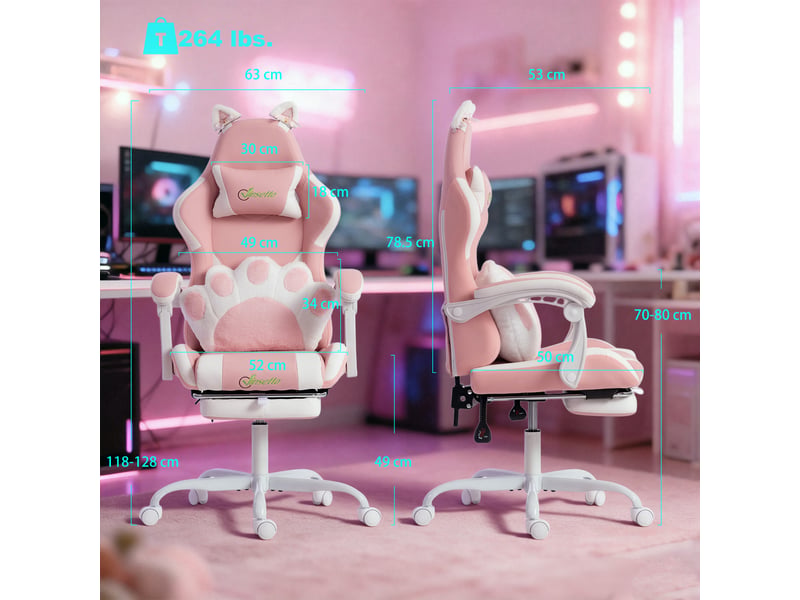  Fauteuil de jeu ergonomique avec repose-pieds inclinable rose  - Conforama E