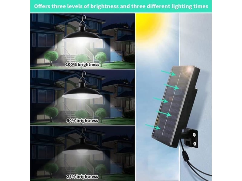  Eclairage solaire suspendu led double tete avec detecteur de mouvement 4 modes telecommande ip65 noir  - Conforama C