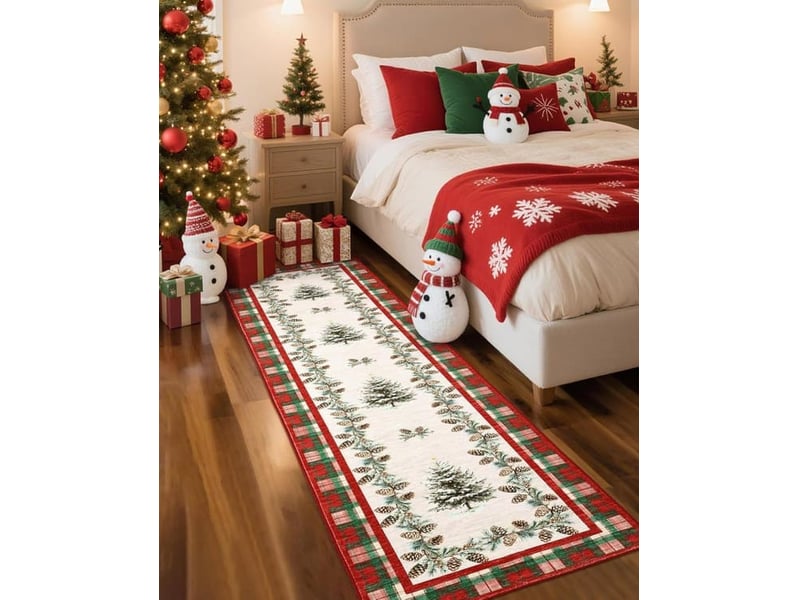  Tapis de noël à carreaux rouges, à poils courts (0,5 cm d'épaisseur),pour les chambres d'enfants,les chambres à coucher et les salons,60 x 180 cm SZPB770249JJZJ - Conforama B