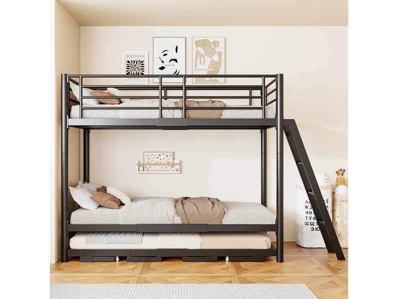  Lit superposé enfant 90x200 avec couchage inférieur extensible noir evryae  - Conforama C