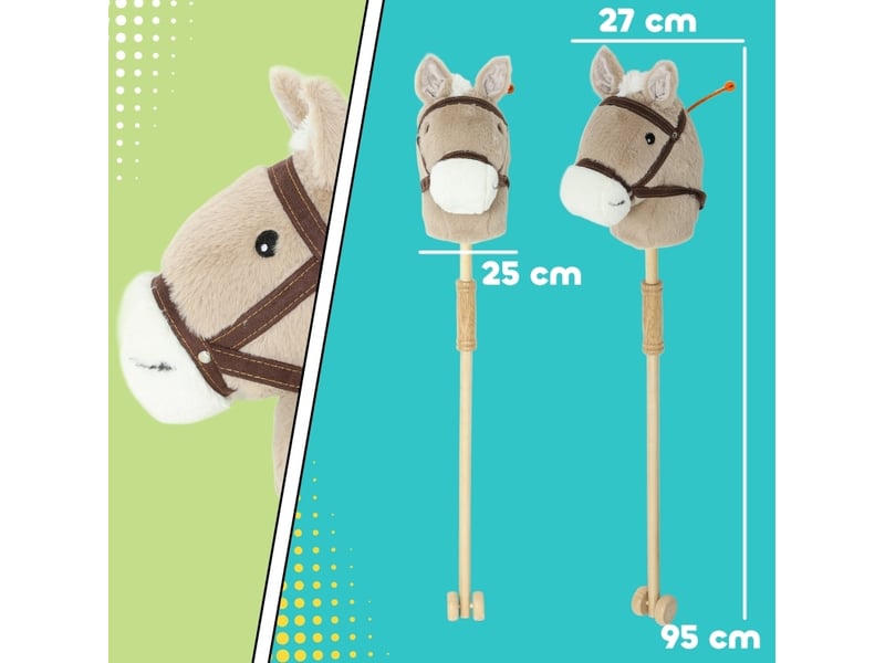  Cheval à bâton sonore à roulettes 95x25x27 cm – gris – effets sonores et tige en bois pour enfants dès 24 mois  - Conforama C