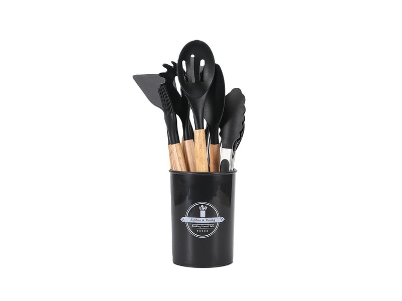 Ensemble de 12 ustensiles de cuisine en silicone – résistants à la chaleur et anti-adhésifs, noir - Conforama A