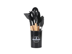 Ensemble de 12 ustensiles de cuisine en silicone – résistants à la chaleur et anti-adhésifs, noir