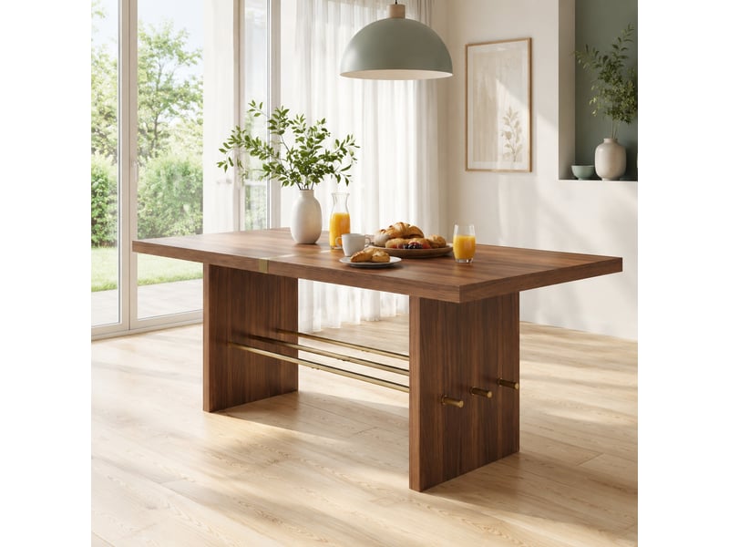  Table à manger 180x75x75 cm mdf coloris noyer et doré, 6 à 8 personnes  - Conforama B