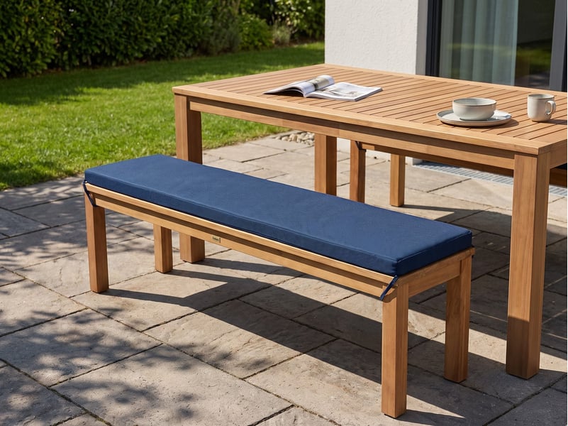  Banc avec coussin d'assise monsano 170 cm bois d'eucalyptus bleu  - Conforama B