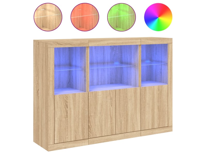  Buffets avec lumières led 3 pcs - bahut - meuble de rangement chêne sonoma bois d'ingénierie  - Conforama A