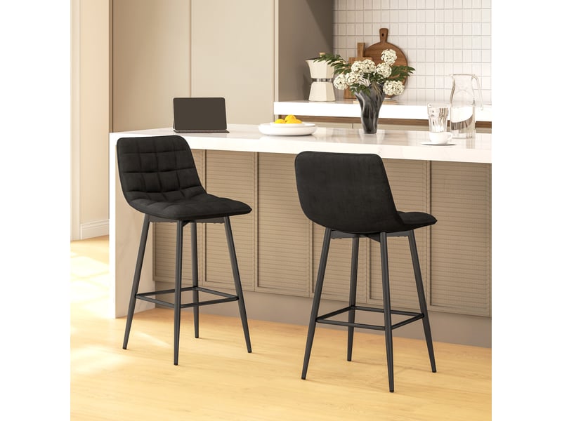  Ensemble de 2 tabourets de cuisine de style nordique en tissu effet velours et métal, 45 x 47 x 84 cm, noir  - Conforama D