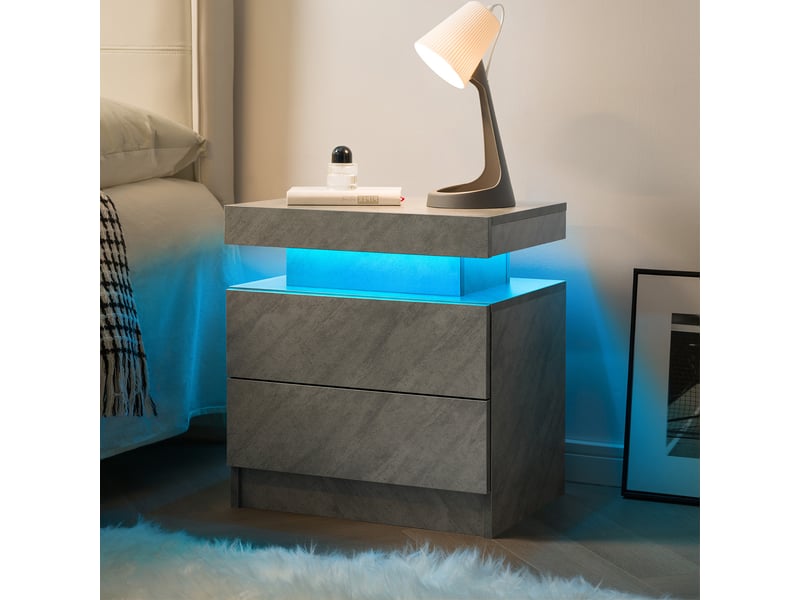  Table de chevet led moderne gris foncé – 2 tiroirs – 50 x 53 x 36 cm  - Conforama C