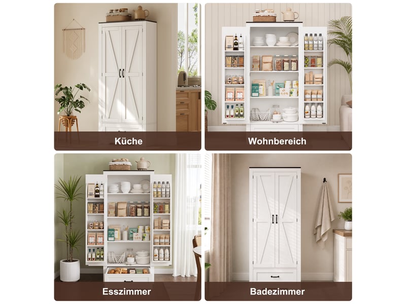 Buffet cuisine 2 portes et 1 tiroir, 80 x 35 x 183 cm, étagères réglables, rangements de porte et anti-basculement, mdf, blanc Morn Vibe - Conforama E