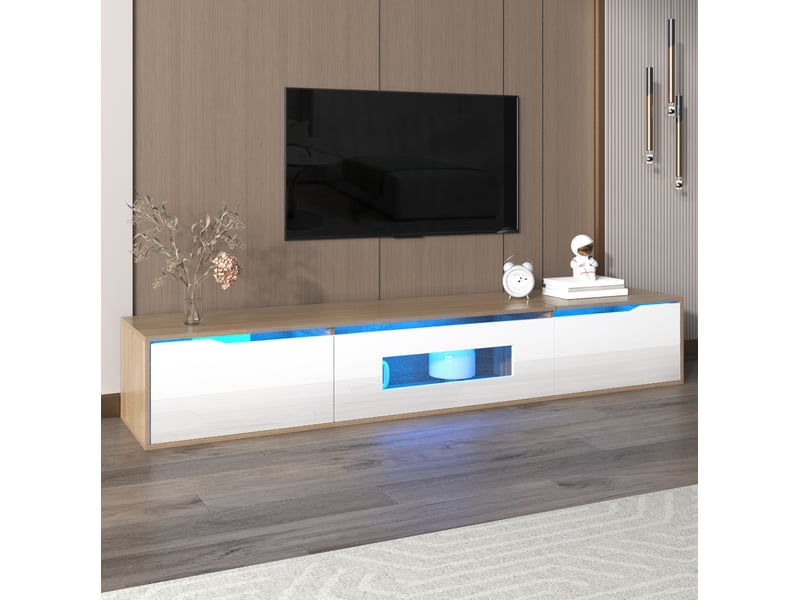  Meuble tv modenvie led 180 x 35 x 30 cm blanc brillant et bois clair  - Conforama B