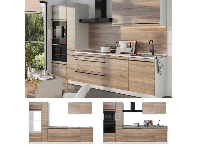  Vicco cuisine, sonomablanc, 310cm plan de travail chêne doré  - Conforama D