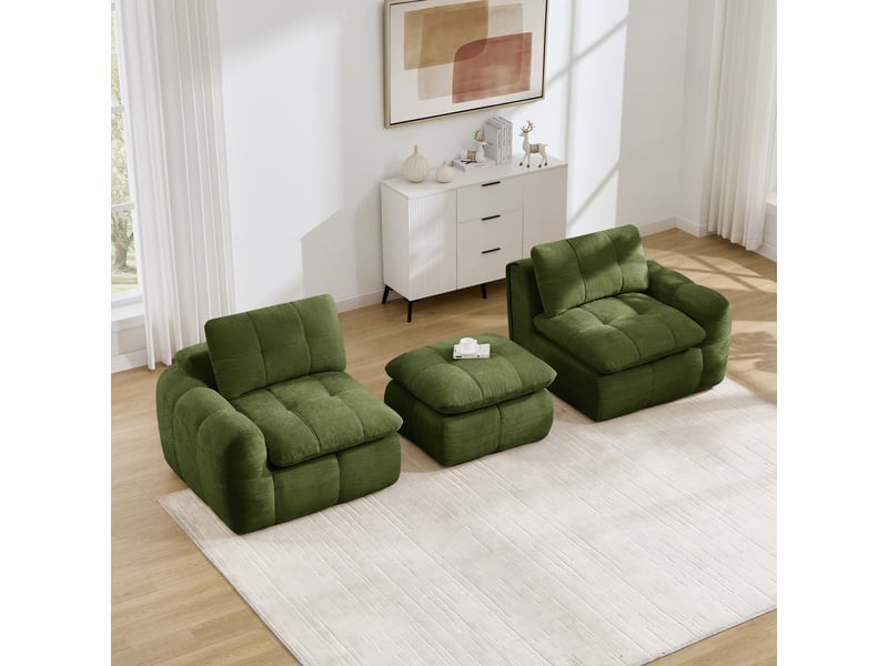  Canapé d’angle modulable 2 places en chenille vert – 194 x 160 x 68 cm Fay Lum - Conforama E