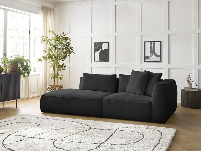  Bobochic canapé droit fixe 3 places leopold tissu texturé noir  accoudoir droit LEOPOLD - Conforama D