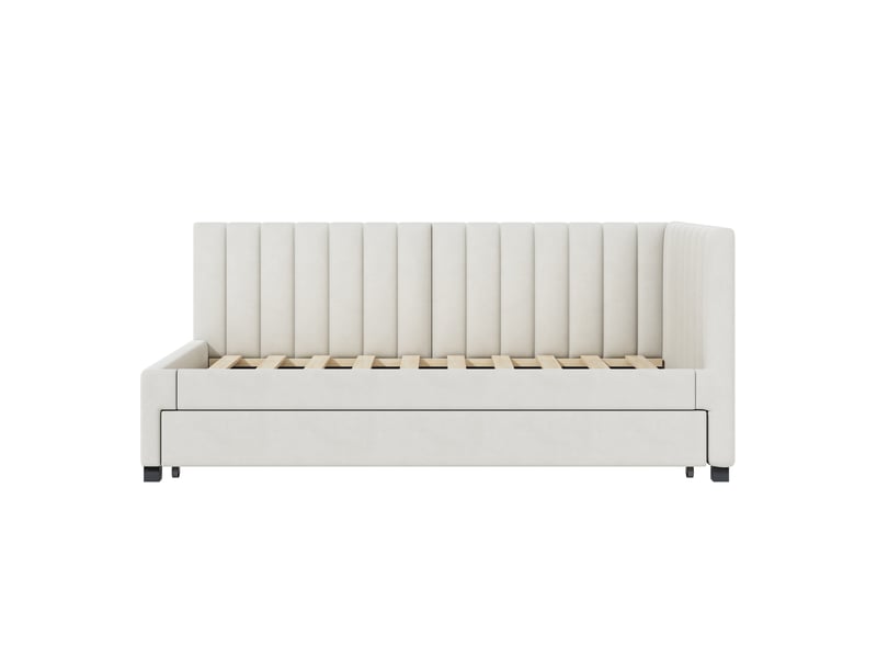  Lit banquette 90x200 cm en velours beige, lit gigogne multifonction avec sommier à lattes  - Conforama A