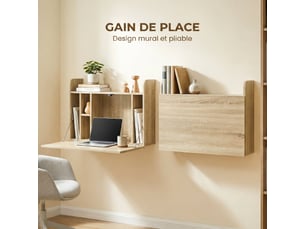 Bureau suspendu table murale table d'ordinateur murale et rabattable tablette avec rangements - 77 x 20 x 51 cm