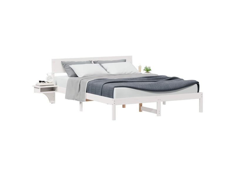  Lit double- lit adulte -  cadre de lit avec tête de lit blanc 150 x 200 cm pin massif  - Conforama A