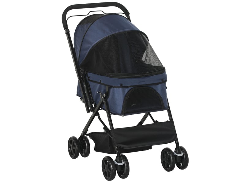  Poussette pour enfent pliable 76,5 x 52 x 95 cm – bleue – cadre en acier, freins et rangement bas  - Conforama A