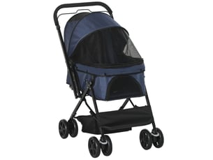 Poussette pour enfent pliable 76,5 x 52 x 95 cm – bleue – cadre en acier, freins et rangement bas