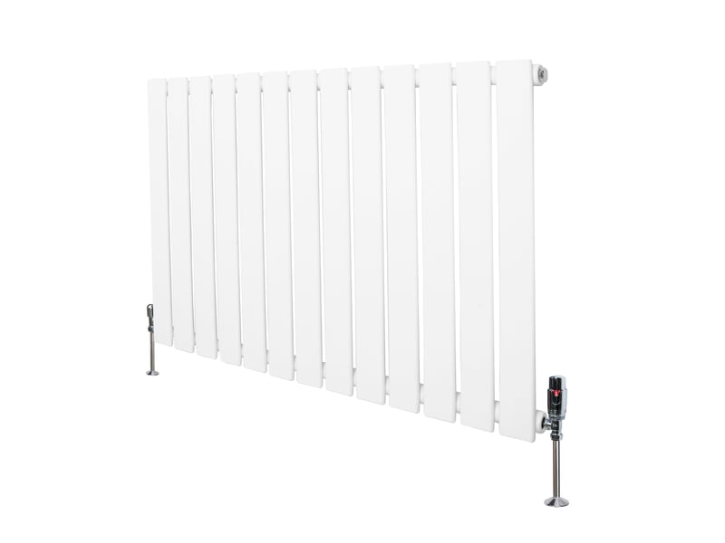 Radiateur plat à 1 colonne & vannes 600 x 910 mm en acier blanc chauffage centrale moderne horizontale monté sur mur cuisine salle de bain [brosse de 40532 - Conforama B