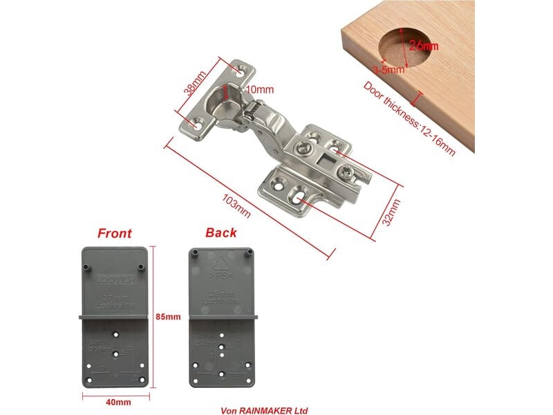  Pack de 4 charnières hydrauliques mini automatiques de 90 degrés de 26 mm, charnières à fermeture douce pour les portes de cuisine  - Conforama A