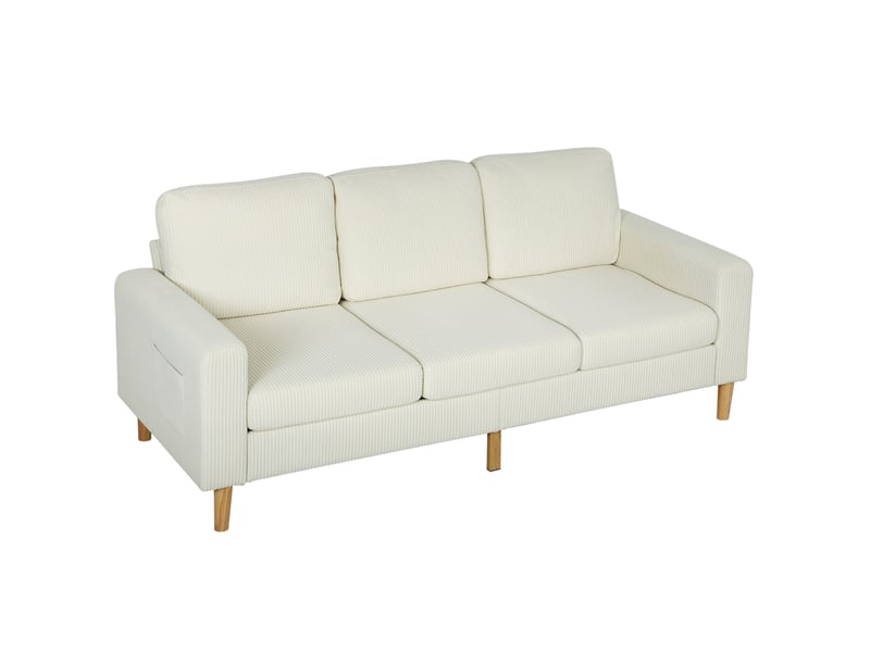  Canapé 3 places en velours côtelé, canapé avec coussins à ressorts et assise rembourré, beige, 192x80x84,5cm  - Conforama B