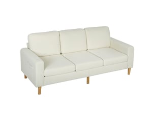 Canapé 3 places en velours côtelé, canapé avec coussins à ressorts et assise rembourré, beige, 192x80x84,5cm