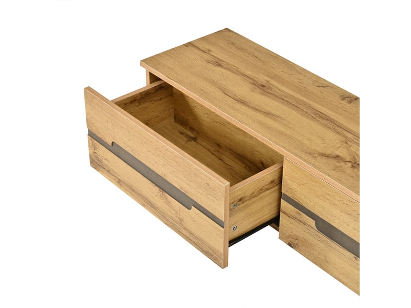  Meuble tv suspendu, 160 x 30 x 25,5 cm, aspect bois, avec 3 tiroirs et poignées invisibles, pour salon  - Conforama E