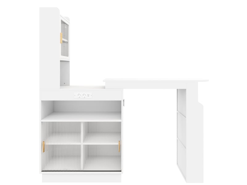 Table bar extensible 131-170 x 40 x 170 cm blanche en mdf, rangements, led, prises usb et usb-c - Conforama D