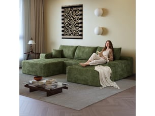 Canapé d'angle modulaire 270cm - canapé en l avec méridienne droite, velours côtelé, sans montage - vert