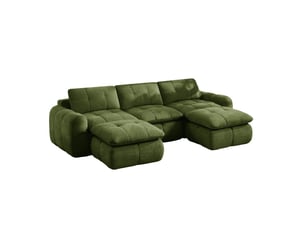 Canapé modulable en u 3 places avec 2 ottomans en chenille verte