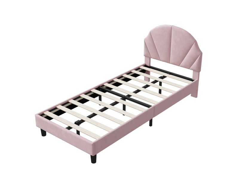  Lit jeunesse 90x200, lit simple 90x200, tête de lit réglable, revêtement velours, montage facile, rose  - Conforama A